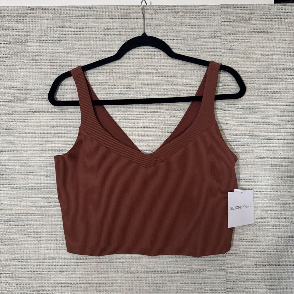 Beyond Yoga Brown Burnt Orange Impulse Ribbed V-kneck Cropped Tank Top XL